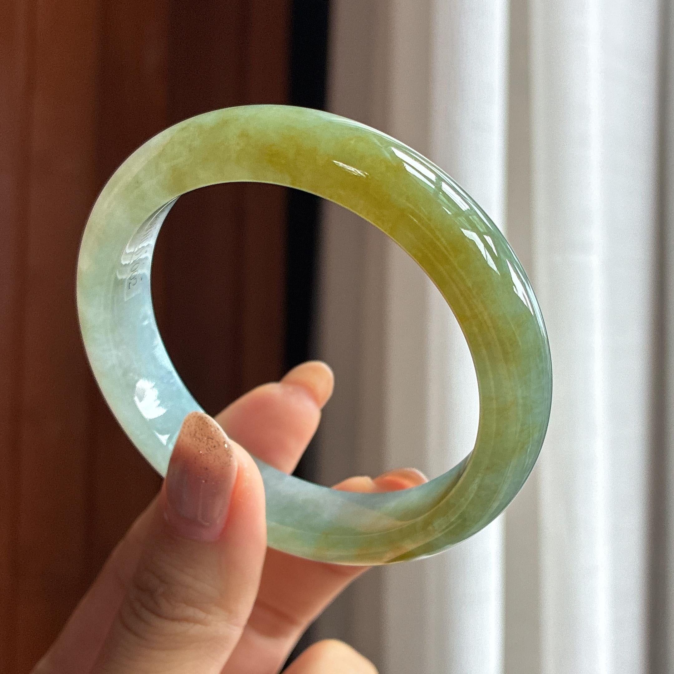Vòng tay bọc vàng ngọc phỉ thúy vòng tròn băng chủng 57 vòng, ngọc phỉ thúy tự nhiên loại A Myanmar (yc451528)