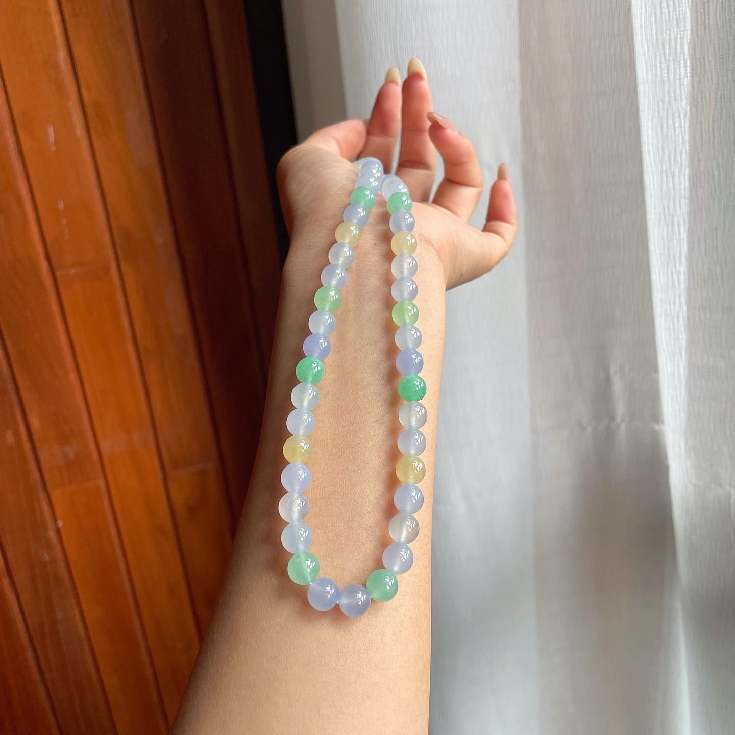 冰种玛卡龙翡翠珠串项链（yc221898）