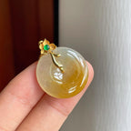 18k金镶糯冰黄翡翡翠平安扣（yc253124）