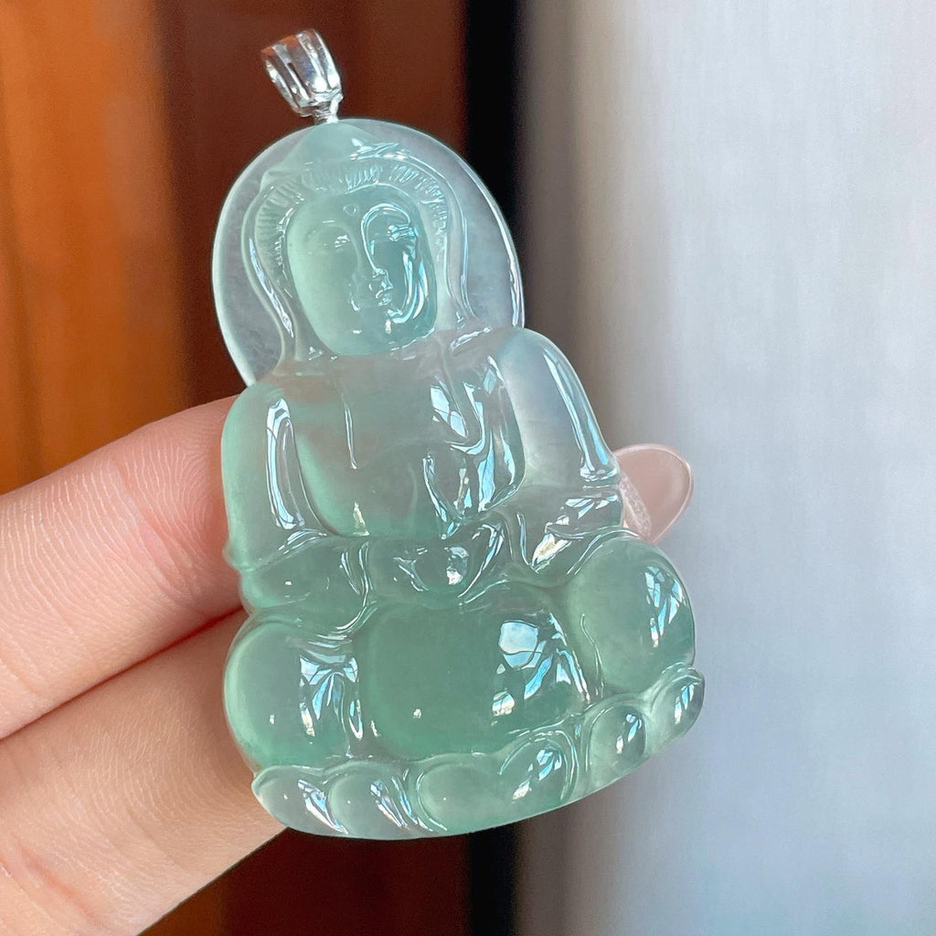 18k金扣冰种晴绿底翡翠观音（yc242749）