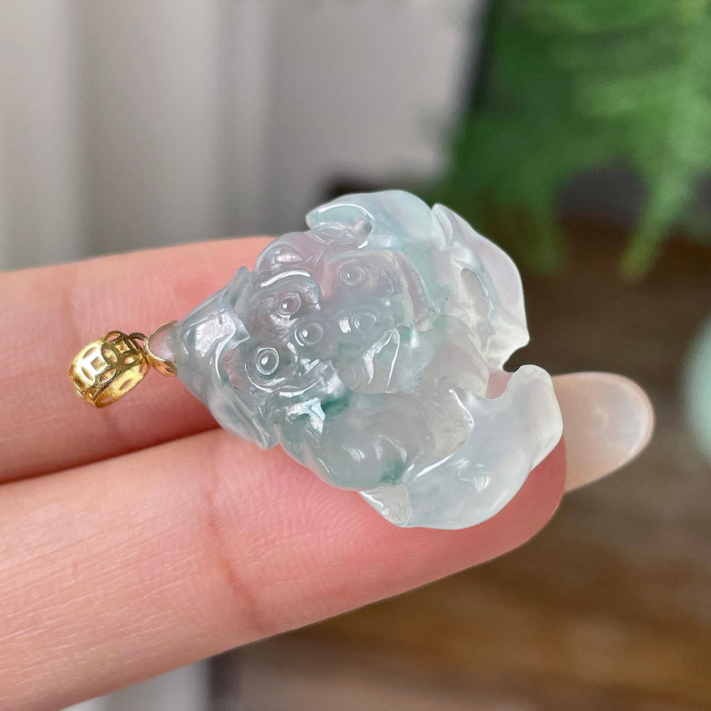 18k金镶冰种飘花荷花吊坠   天然缅甸A货翡翠（yc352954）