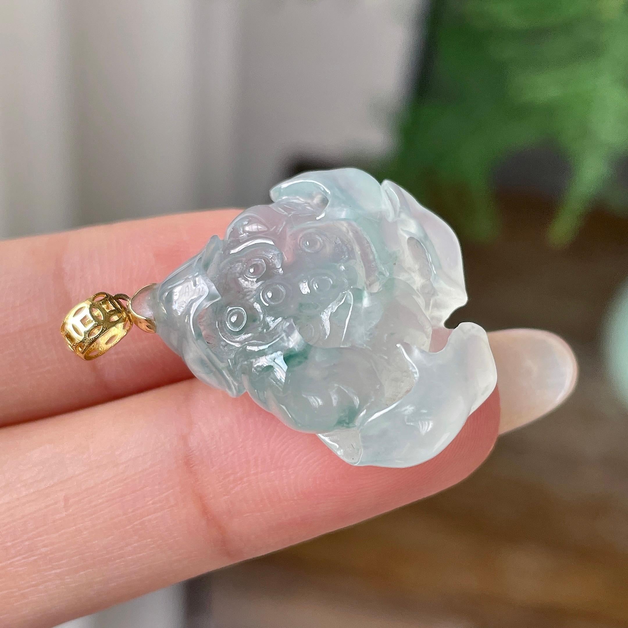 18k金镶冰种飘花荷花吊坠   天然缅甸A货翡翠（yc352954）