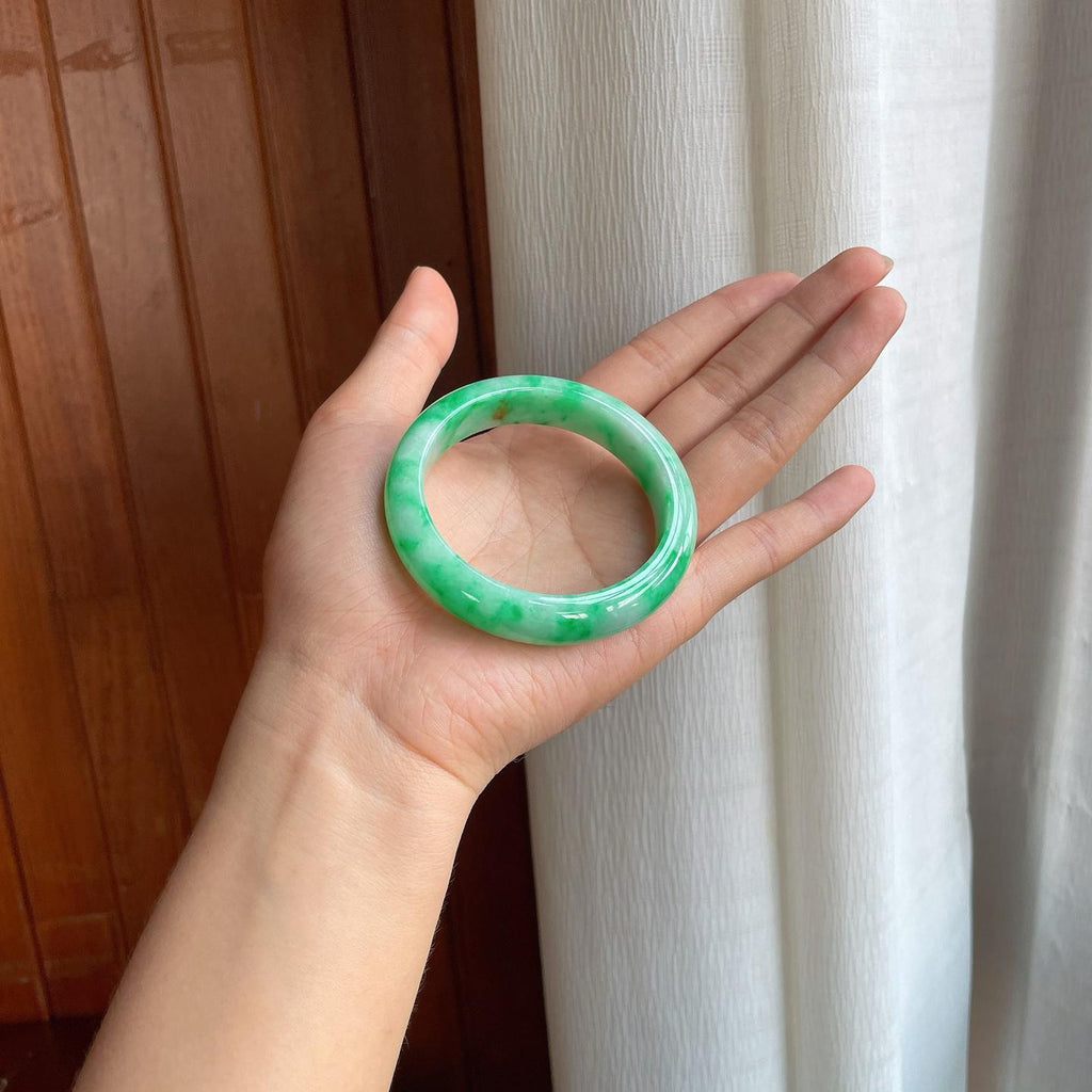 糯冰满圈翠色翡翠平安镯（54mm）（yc400162）
