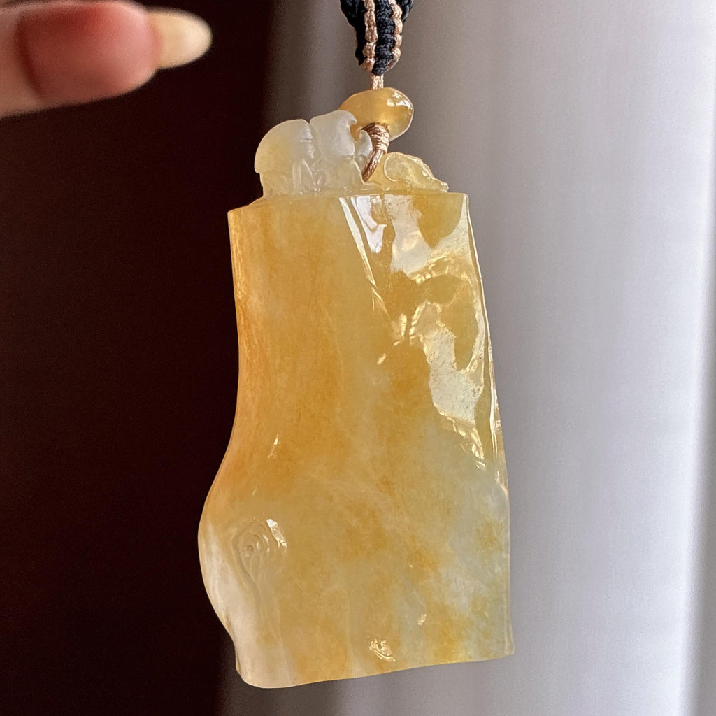 糯冰黄翡枯木逢春牌子挂件 天然缅甸A货翡翠（yc537099）