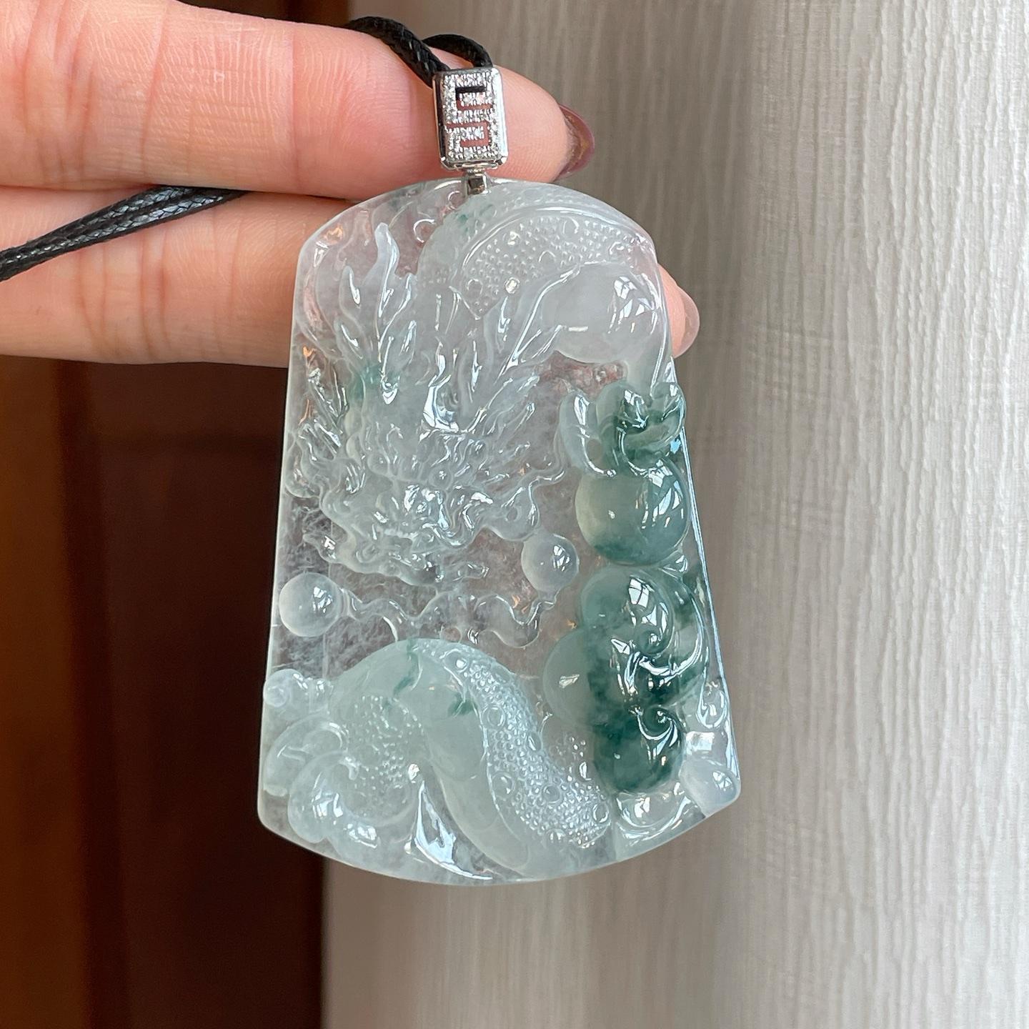 18k金钻镶冰种飘花翡翠龙牌（yc296402）