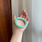 细糯冰飘花翡翠圆条手镯（54.3mm）（yc272908）
