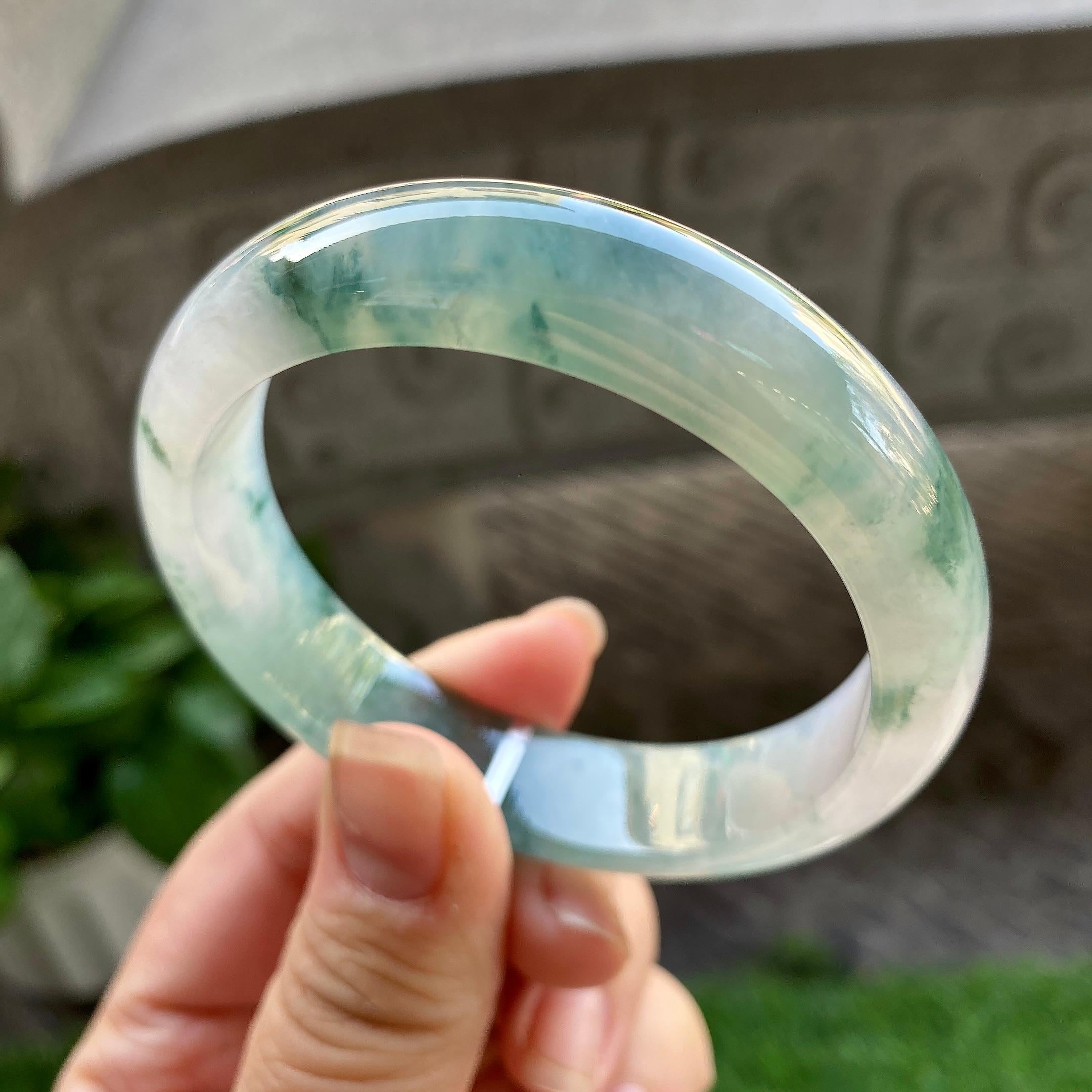 糯冰种飘花平安镯（55.8mm）（yc304782）