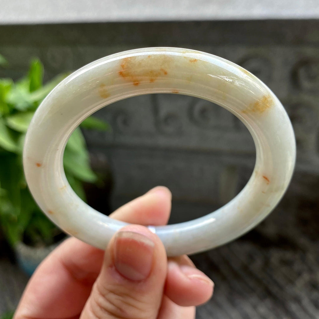 糯种飘黄翡圆条手镯53.5圈口 天然缅甸A货翡翠（yc313313）