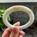 糯种飘黄翡圆条手镯53.5圈口 天然缅甸A货翡翠（yc313313）