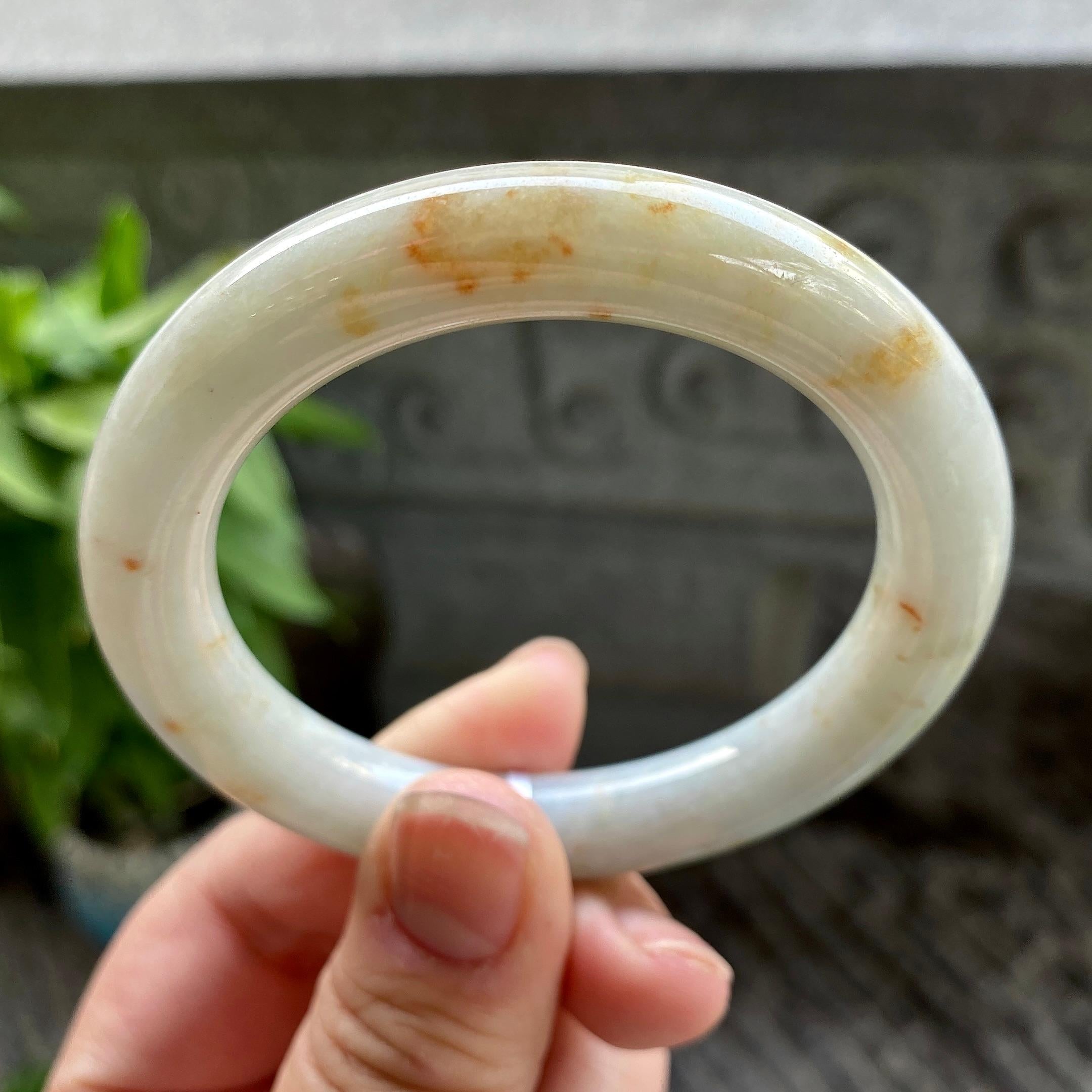 糯种飘黄翡圆条手镯53.5圈口 天然缅甸A货翡翠（yc313313）