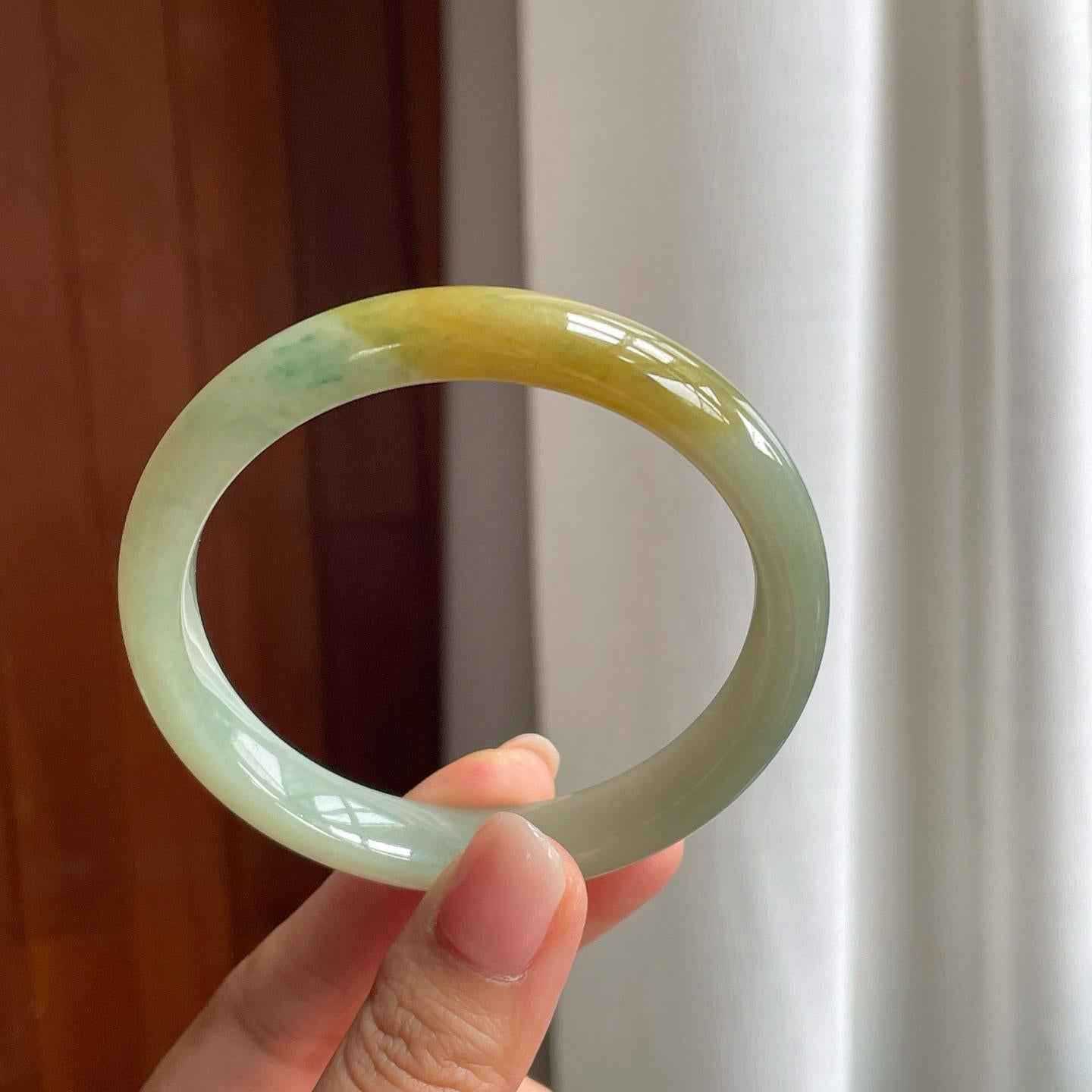 糯冰晴底黄翡翡翠平安镯（59mm）（yc377374）