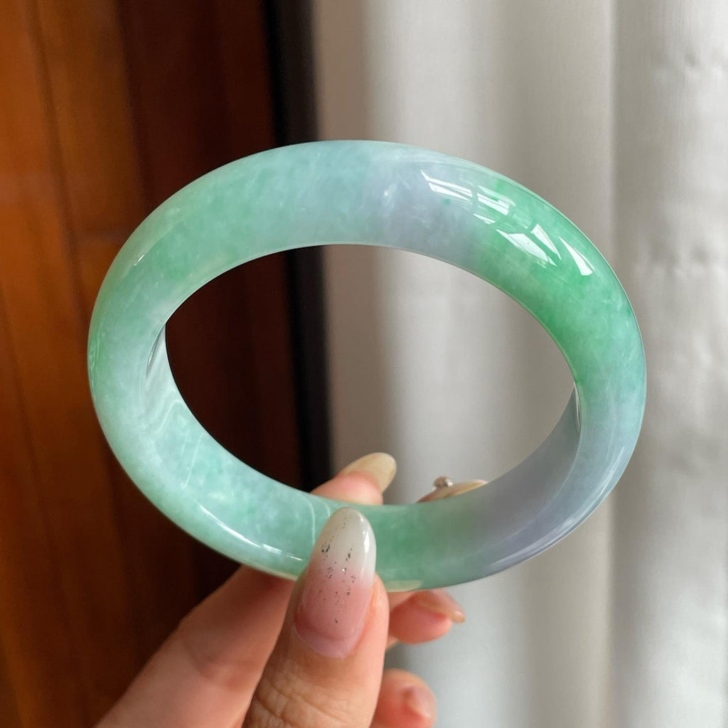糯冰种春带彩翡翠平安镯（56.6mm）（yc223449）