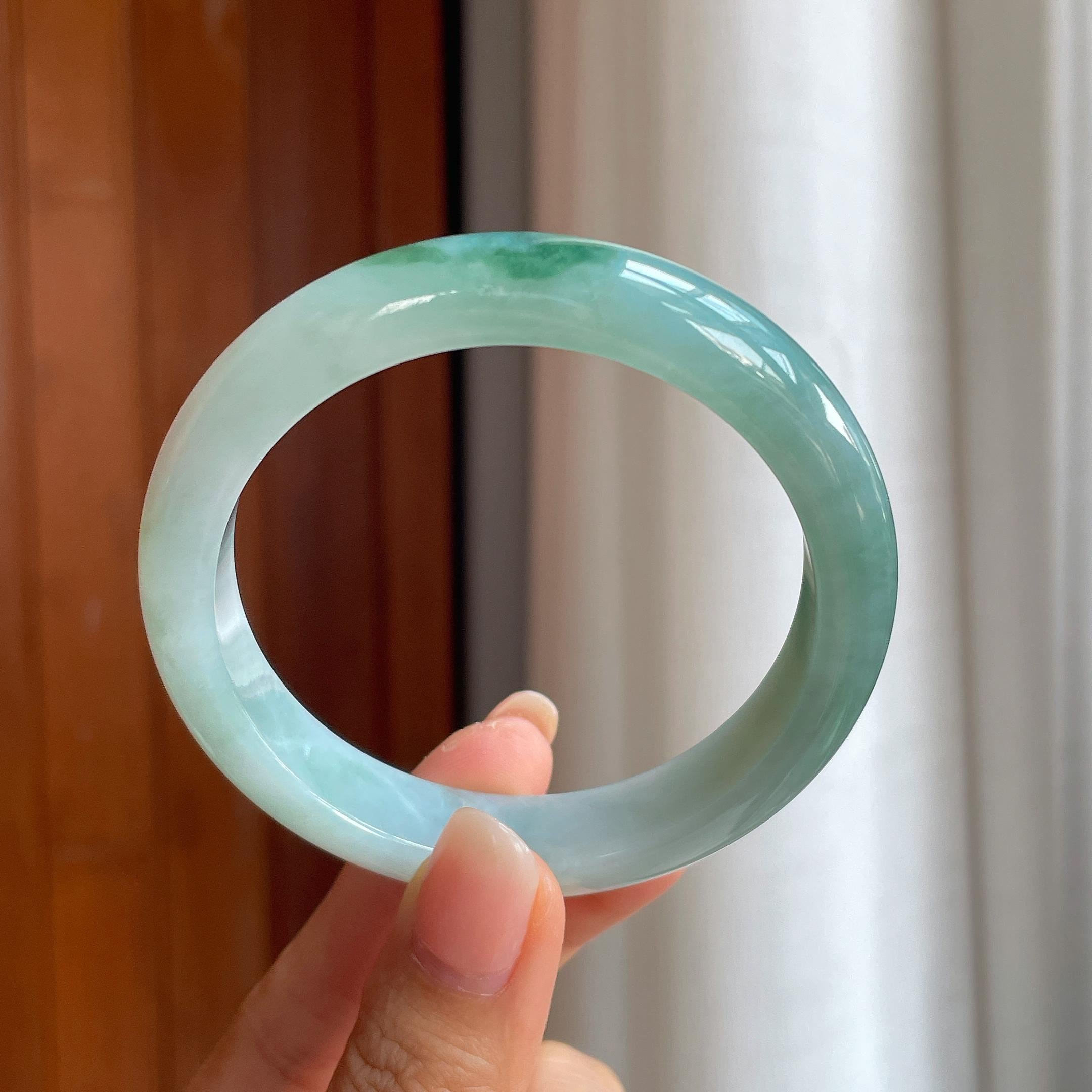 糯冰飘花翡翠平安镯(58mm)（yc400232）