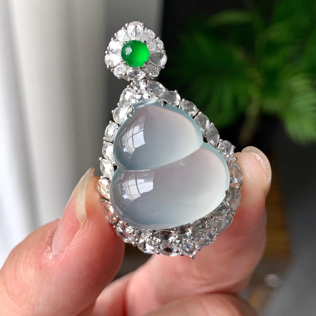 18K金钻镶冰种无色葫芦吊坠（yc255603）