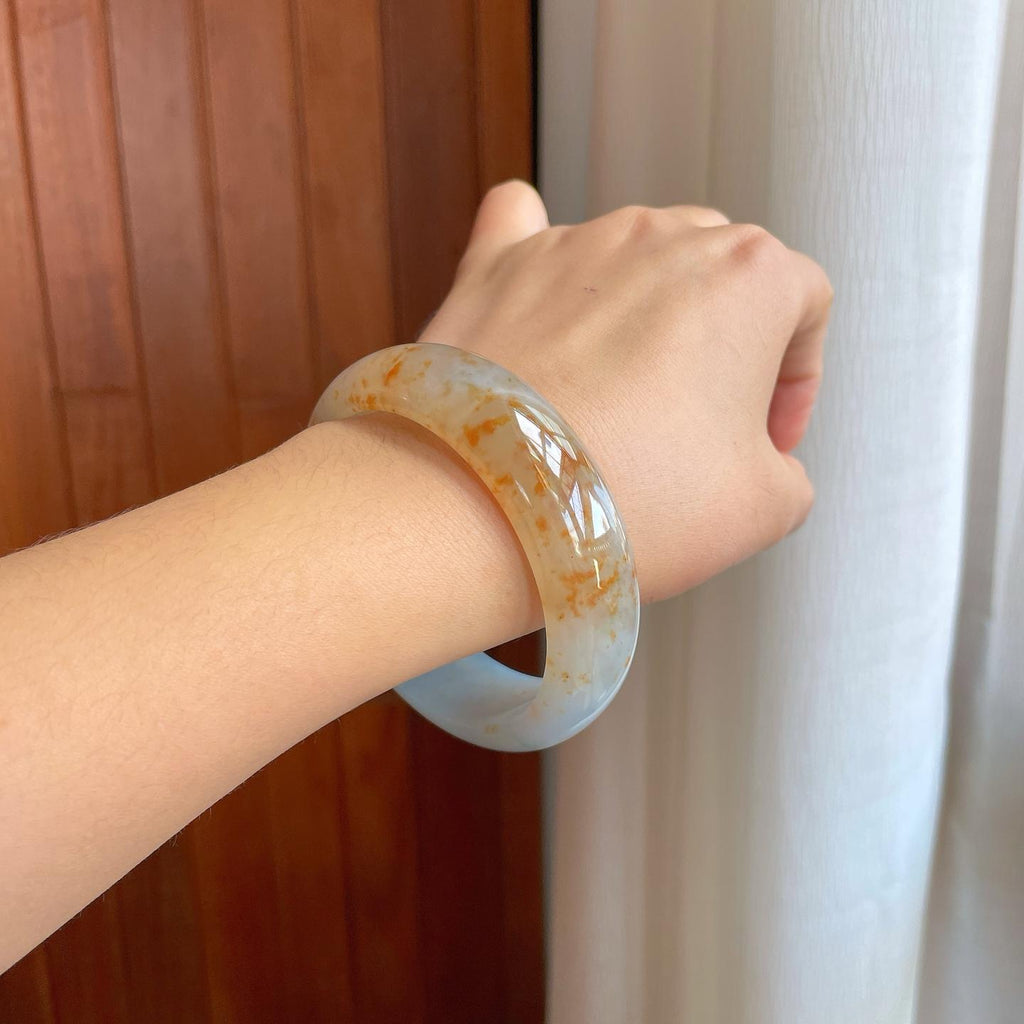 冰种飘黄翡翠宽版平安镯（59.6mm）（yc318556）