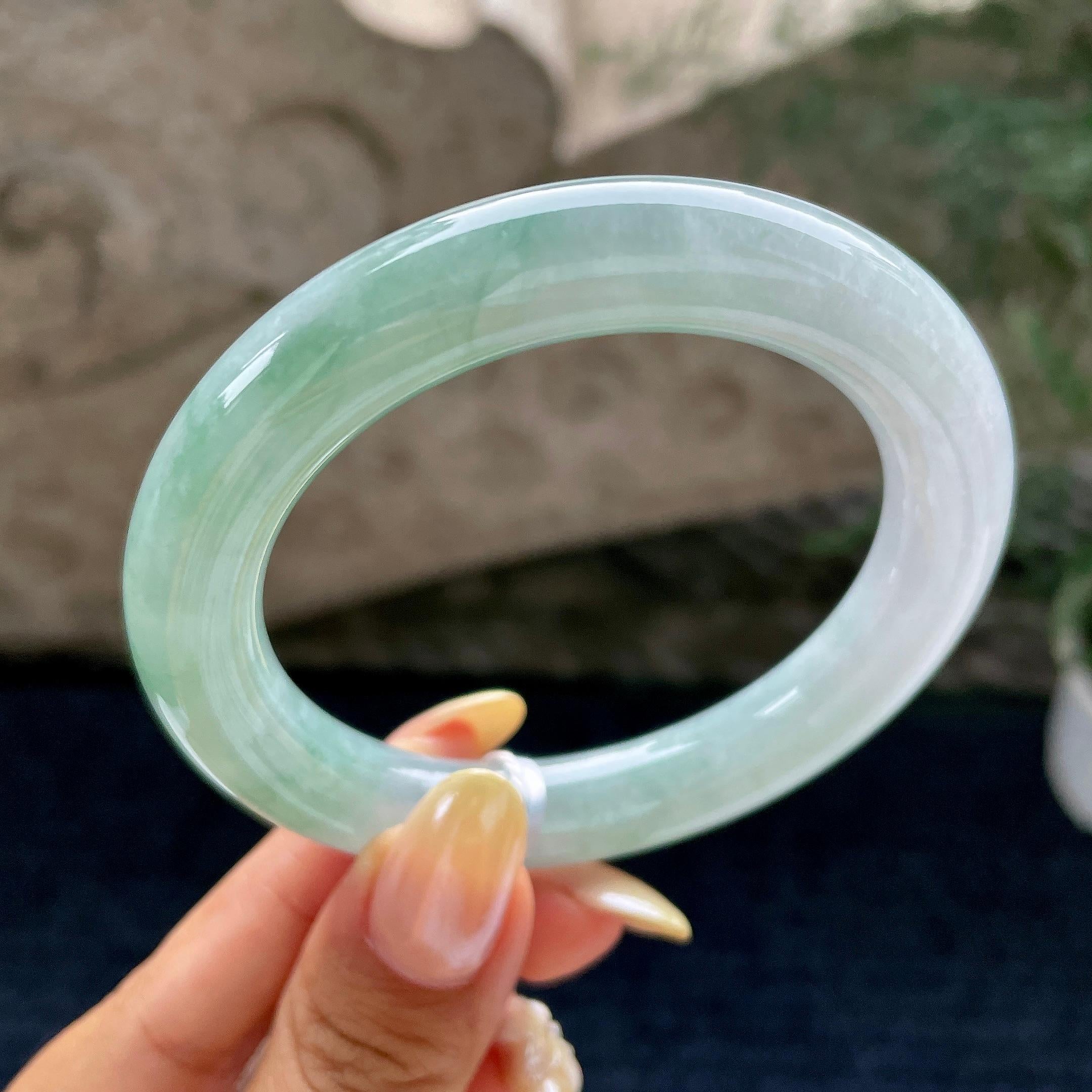 细糯种蓝底圆条手镯56.5圈 天然缅甸A货翡翠（yc461717）