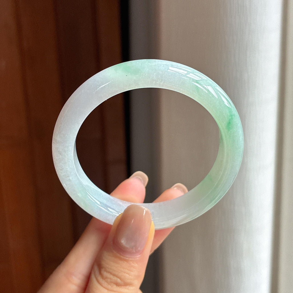 糯冰飘花平安镯 50圈天然缅甸A货翡翠（yc440814）