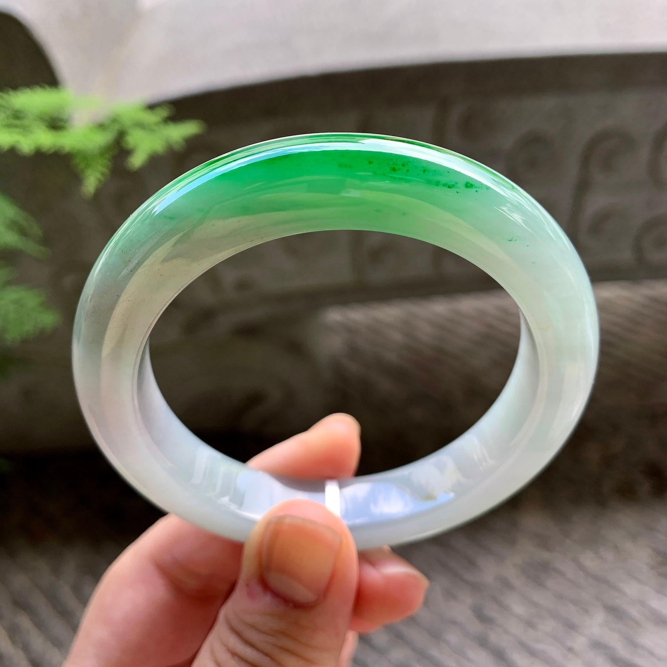 细糯种飘阳绿平安镯（57mm）（yc202376）