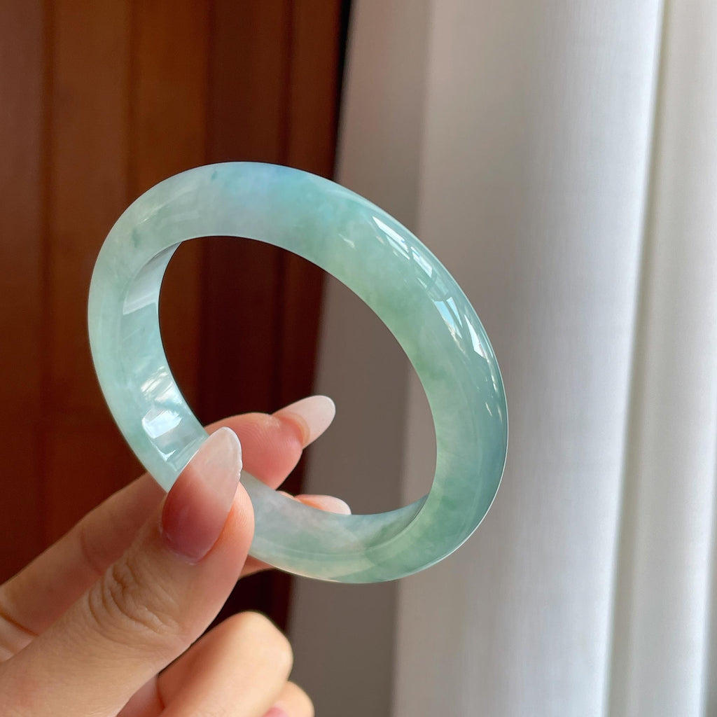 冰种飘花带紫翡翠平安镯（55.5mm）（yc302422）