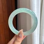Vòng tay ngọc bích Myanmar tự nhiên loại A, vòng lớn, nước đá nếp, đáy xanh, hình tròn, size 58 (yc450823)