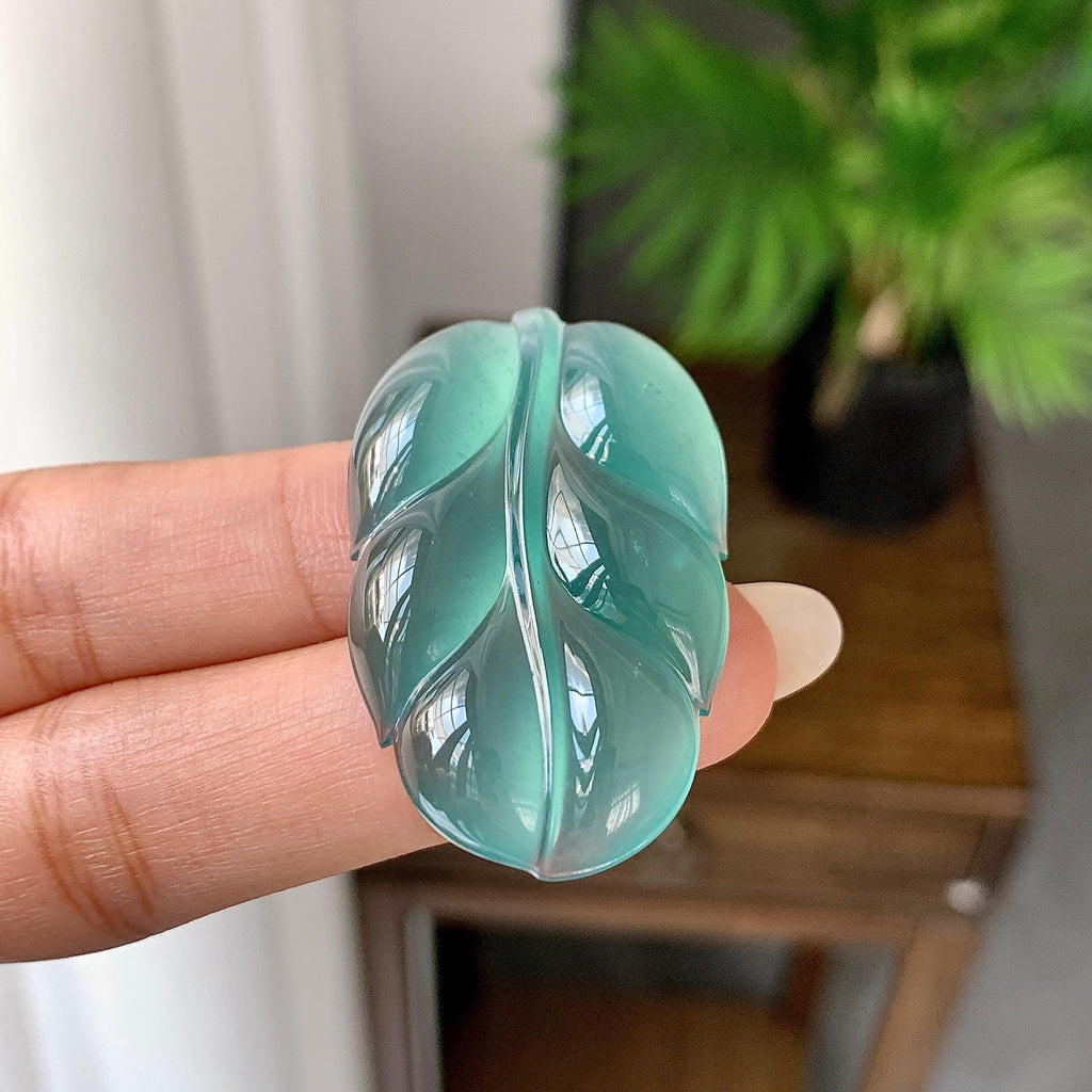 冰种淡蓝水叶子挂件（yc248219）