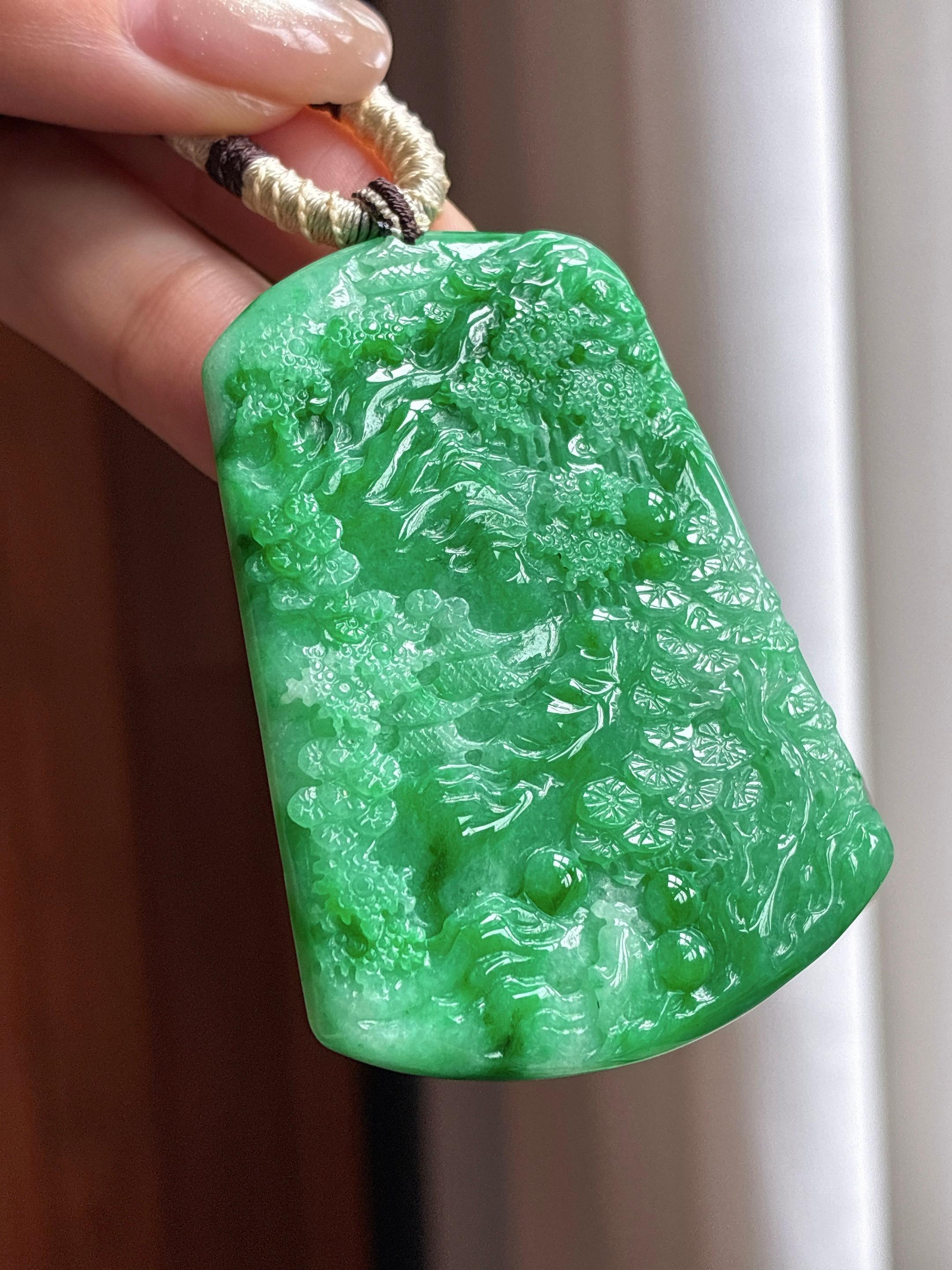糯冰带色山水牌 天然缅甸A货翡翠（yc441223）