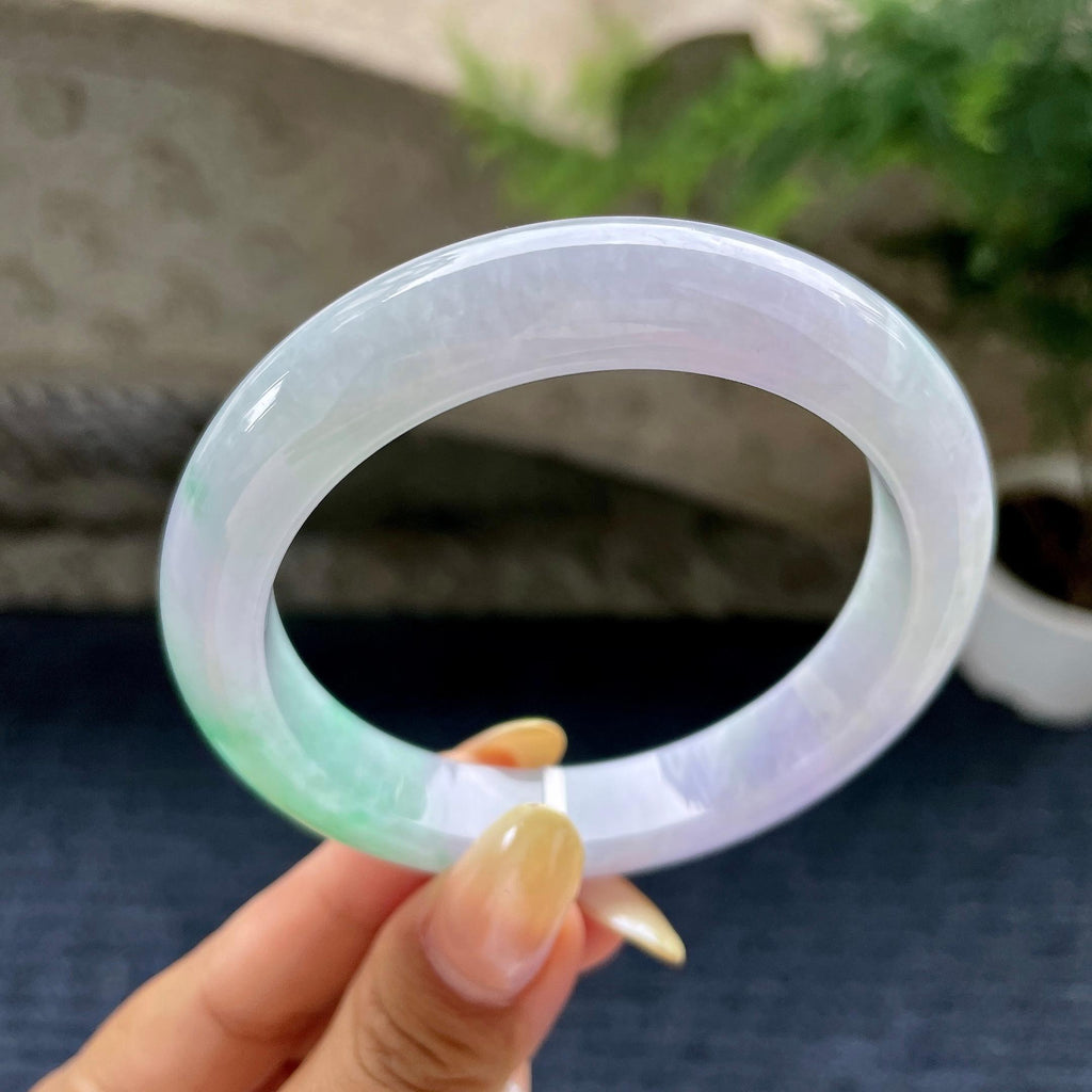 细糯种春彩正圈平安镯58圈 天然缅甸A货翡翠（yc489157）