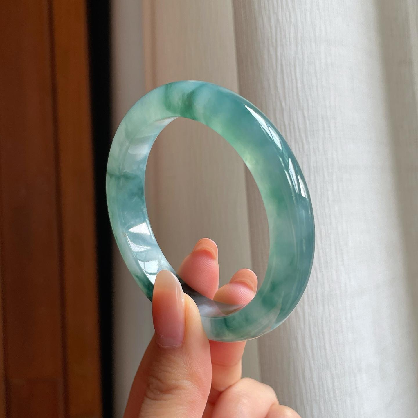 冰种飘花翡翠平安镯（54mm)（yc348904）