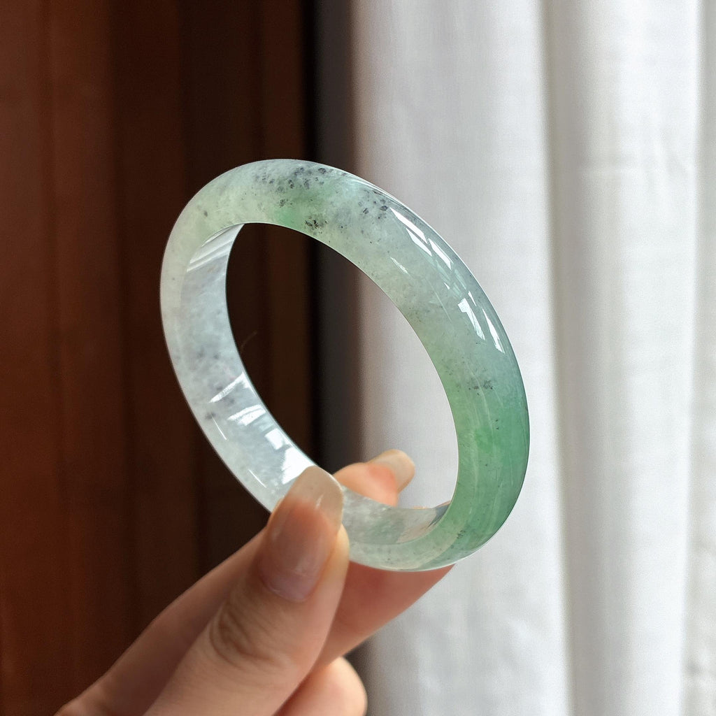 糯冰飘花特色正圈平安镯 53圈 天然缅甸A货翡翠（yc465529）