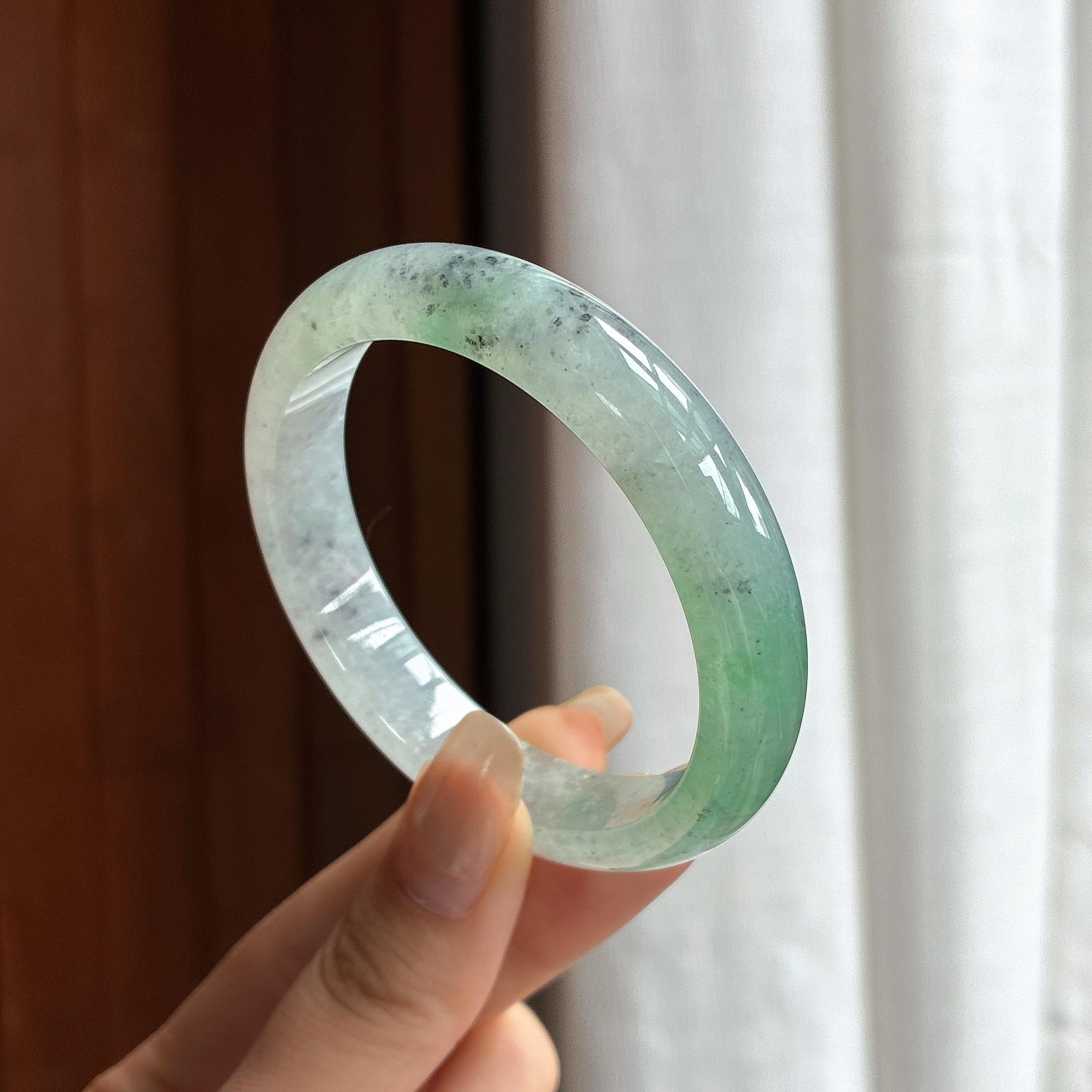 糯冰飘花特色正圈平安镯 53圈 天然缅甸A货翡翠（yc465529）