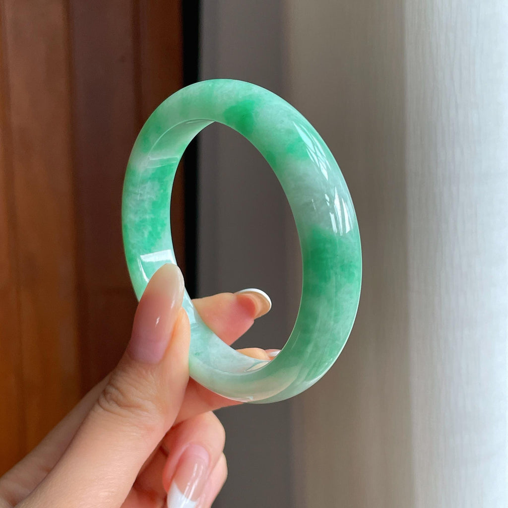 糯冰带色翡翠平安镯（54mm)（yc412199）