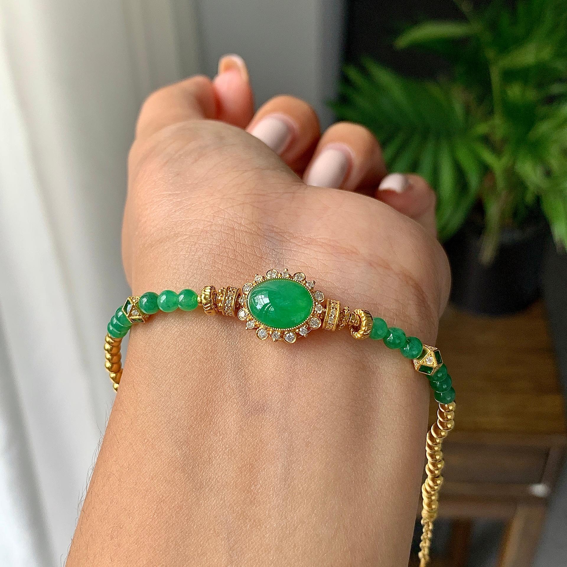 18k金糯冰种满绿蛋面手链（yc233835）