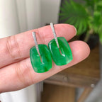 18K金钻镶糯冰种满绿方糖耳坠（yc248198）