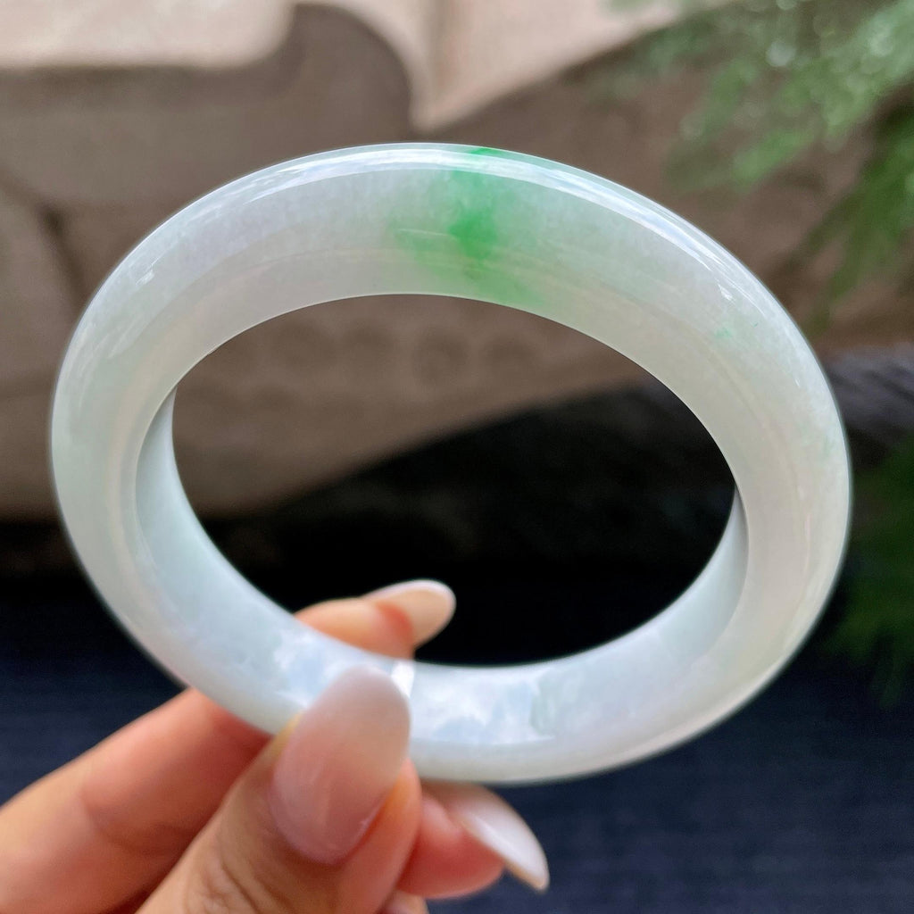 细糯种飘绿花正圈平安镯56.6圈          天然缅甸A货翡翠（yc416447）