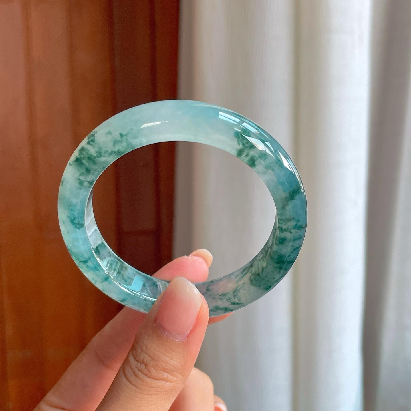 冰种飘花翡翠平安镯（54.5mm）（yc400154）