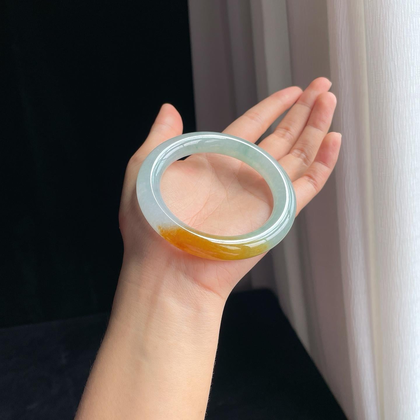 冰种晴底黄翡圆条翡翠手镯（59.5mm）（yc376691）