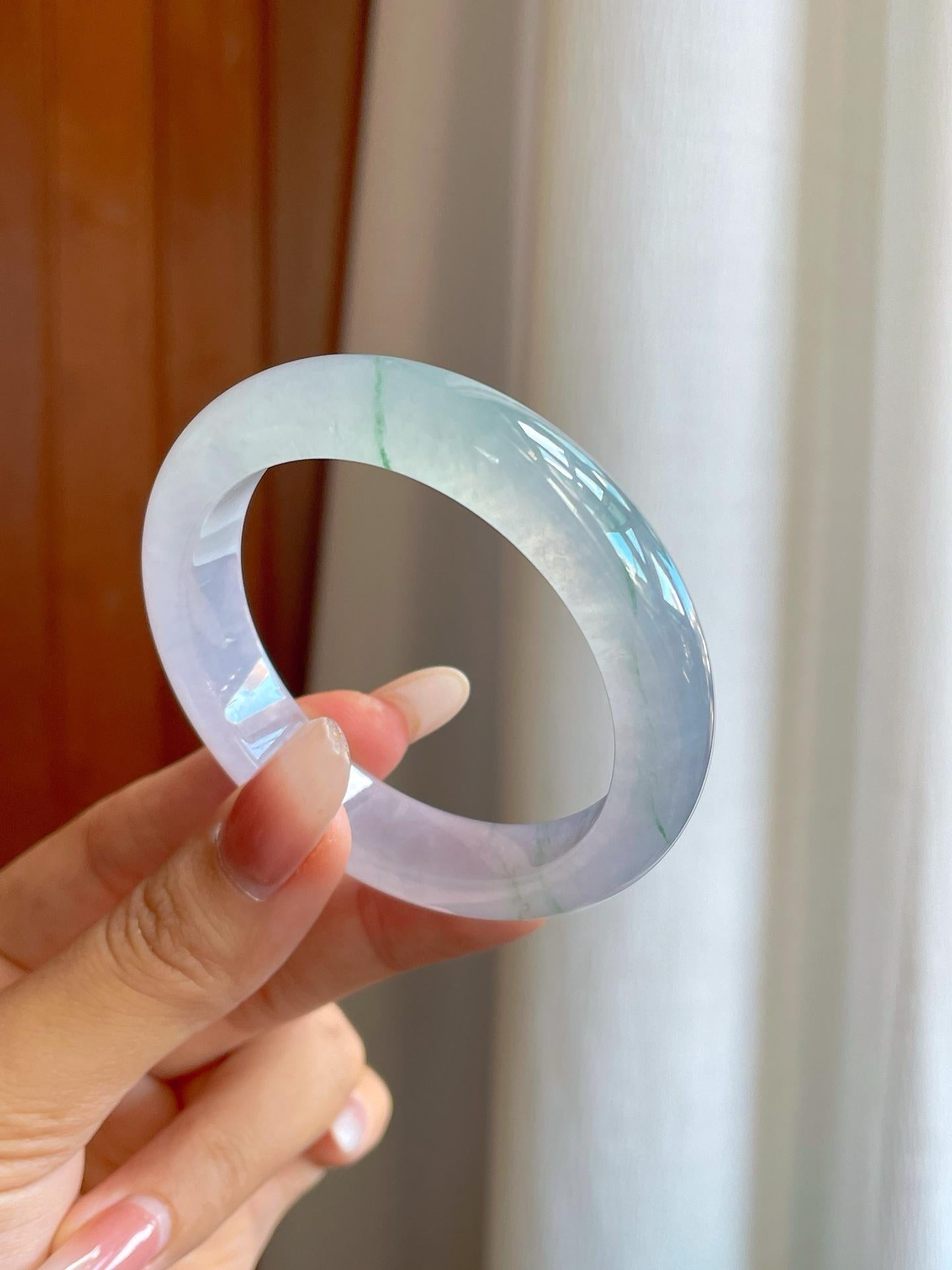 冰种飘花翡翠平安镯（52.8mm）（yc268252）