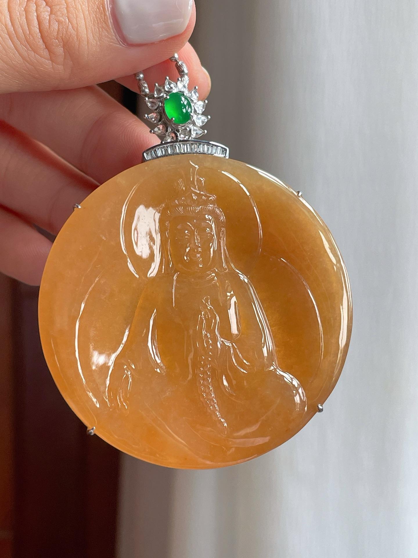 18k金镶冰种黄翡翡翠观音（yc248491）