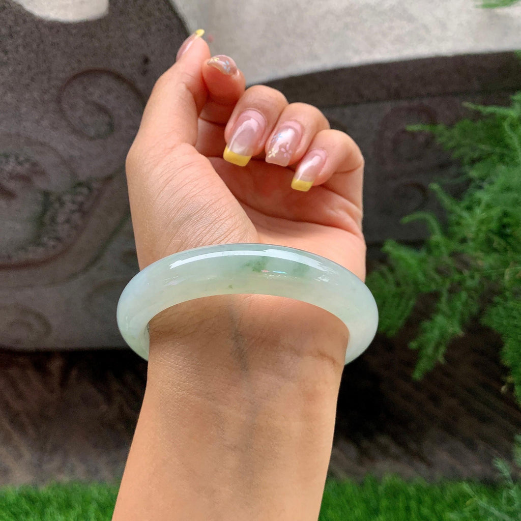 大圈口         糯冰种飘花正圈平安镯58圈         天然缅甸A货翡翠（yc392723）