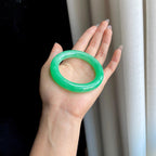 糯冰种满绿翡翠圆条手镯（53.7mm）（yc295061）