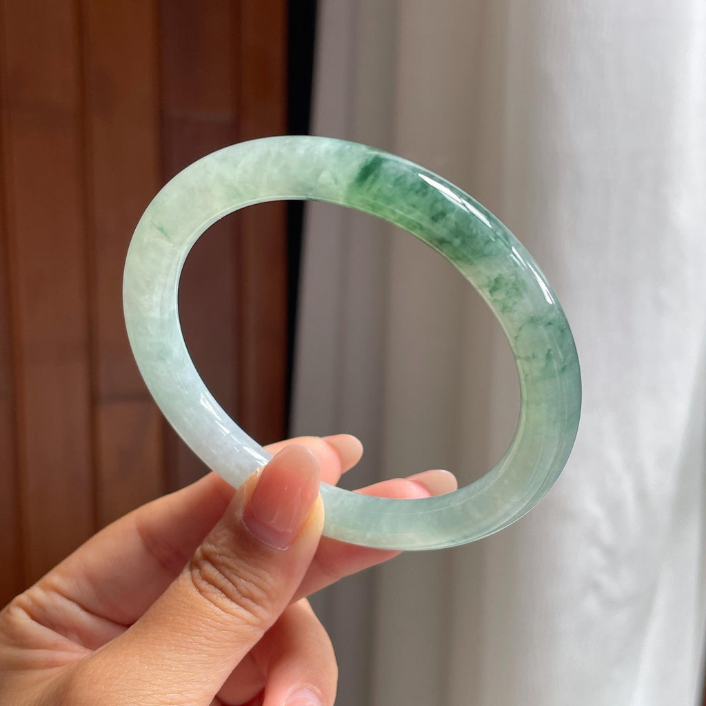 糯冰飘花圆条手镯 58圈 天然缅甸A货翡翠（yc693795）