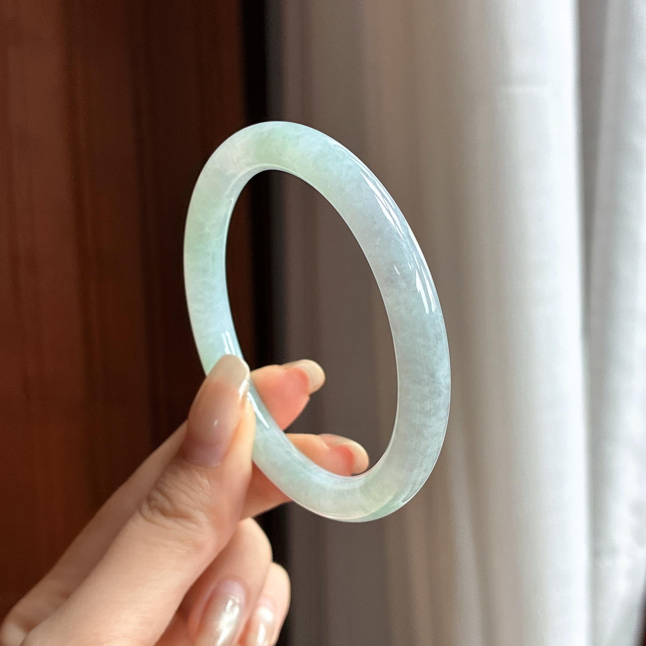 细糯种飘花圆条手镯 54圈 天然缅甸A货翡翠（yc463263）