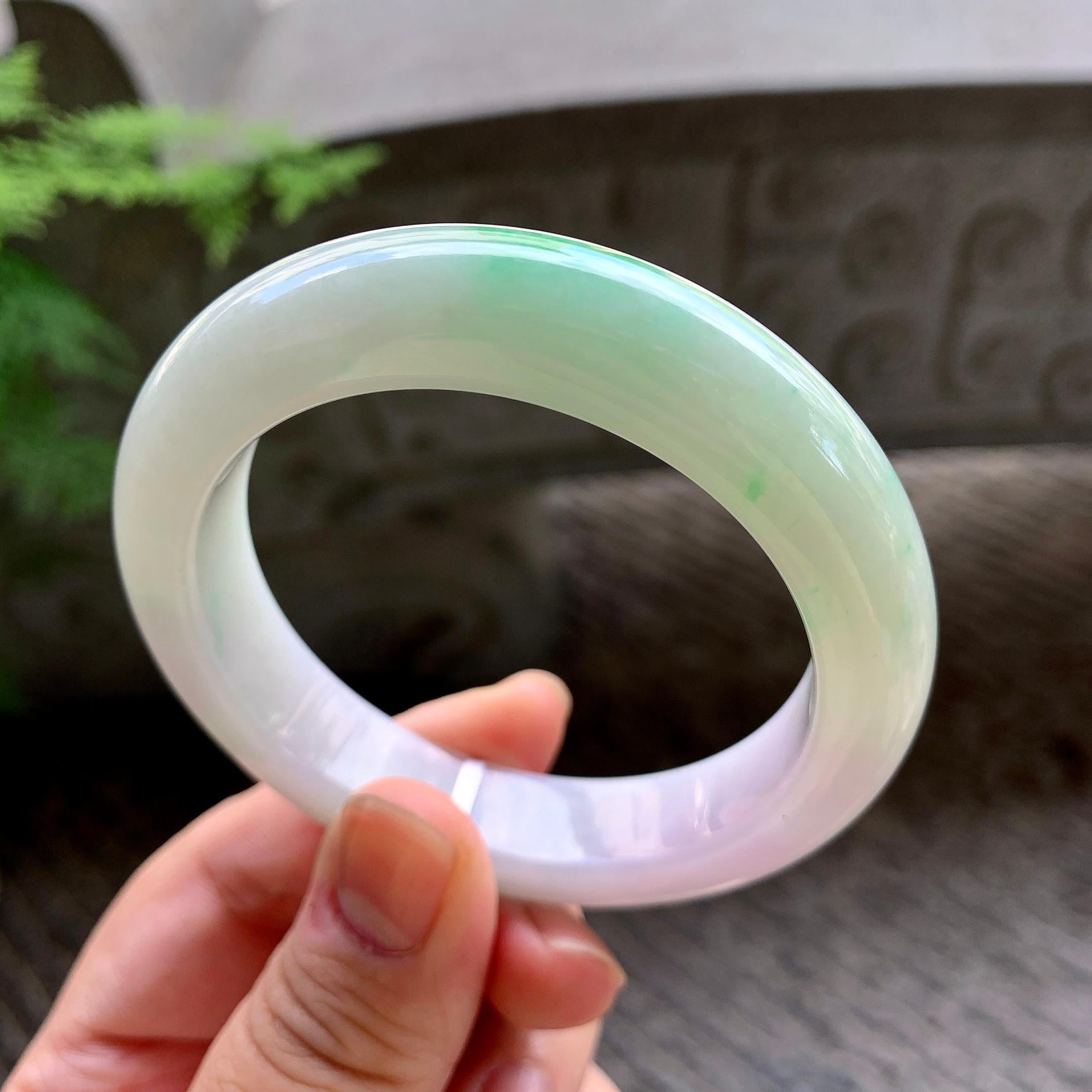 糯种飘绿平安镯（54.3mm）（yc202380）