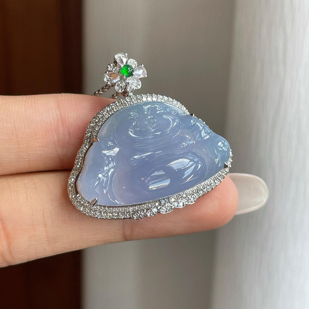 18k金钻镶糯冰紫罗兰翡翠佛公（yc264166）