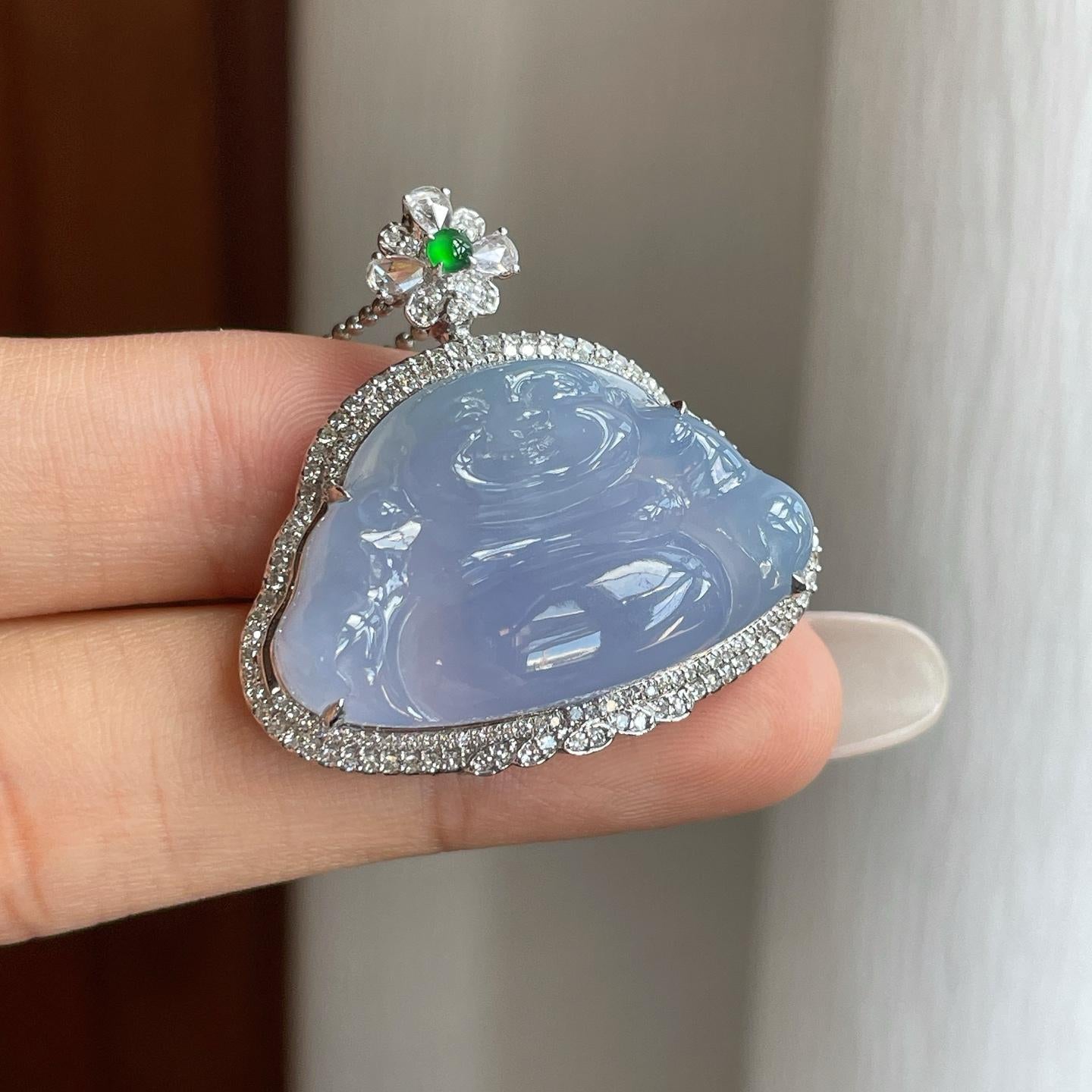 18k金钻镶糯冰紫罗兰翡翠佛公（yc264166）