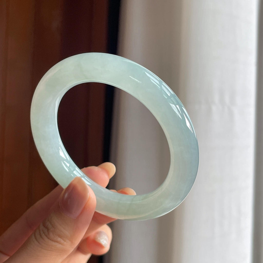 糯冰晴底翡翠圆条手镯(54.5mm)（yc420158）