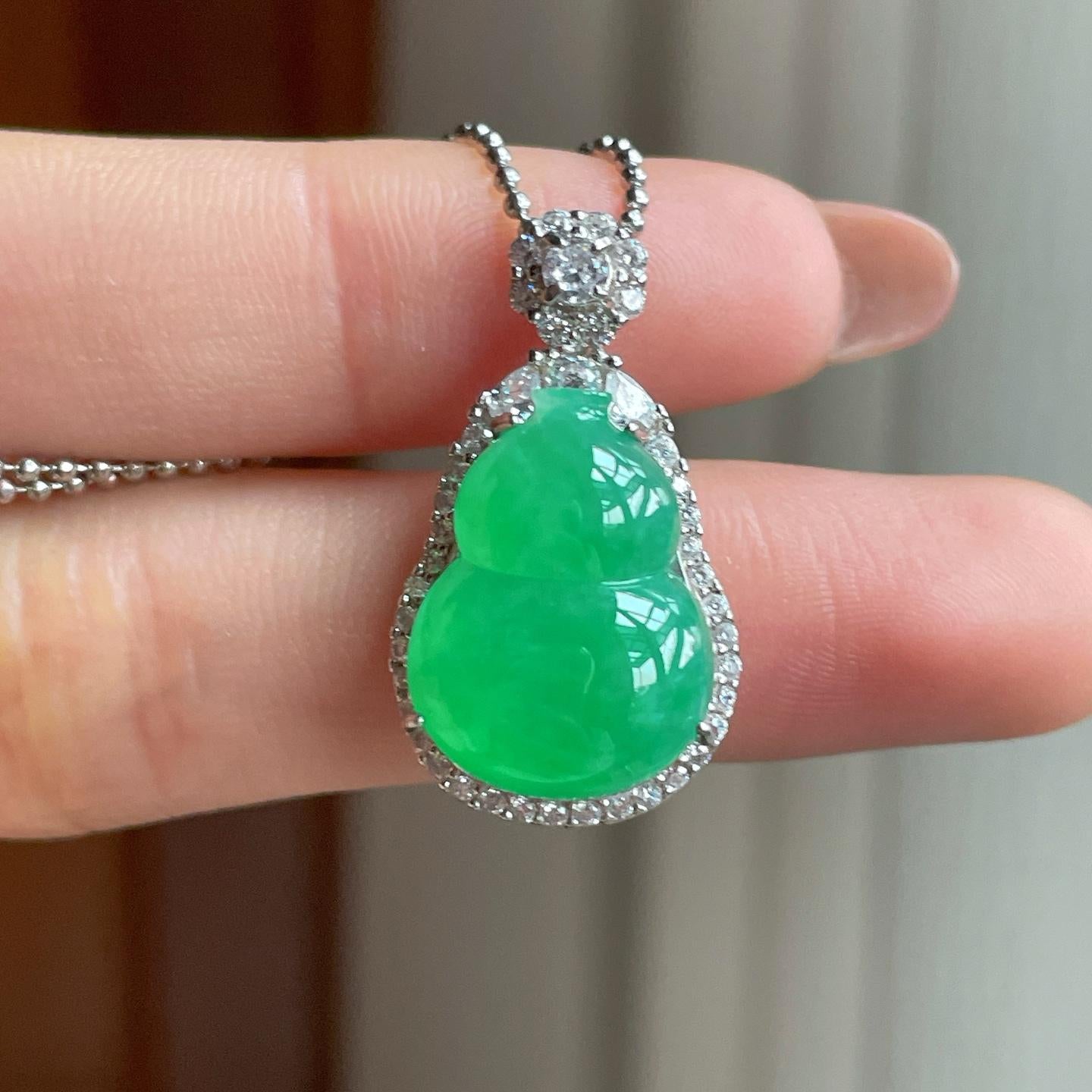 S925银镶冰种果绿翡翠葫芦（yc352487）