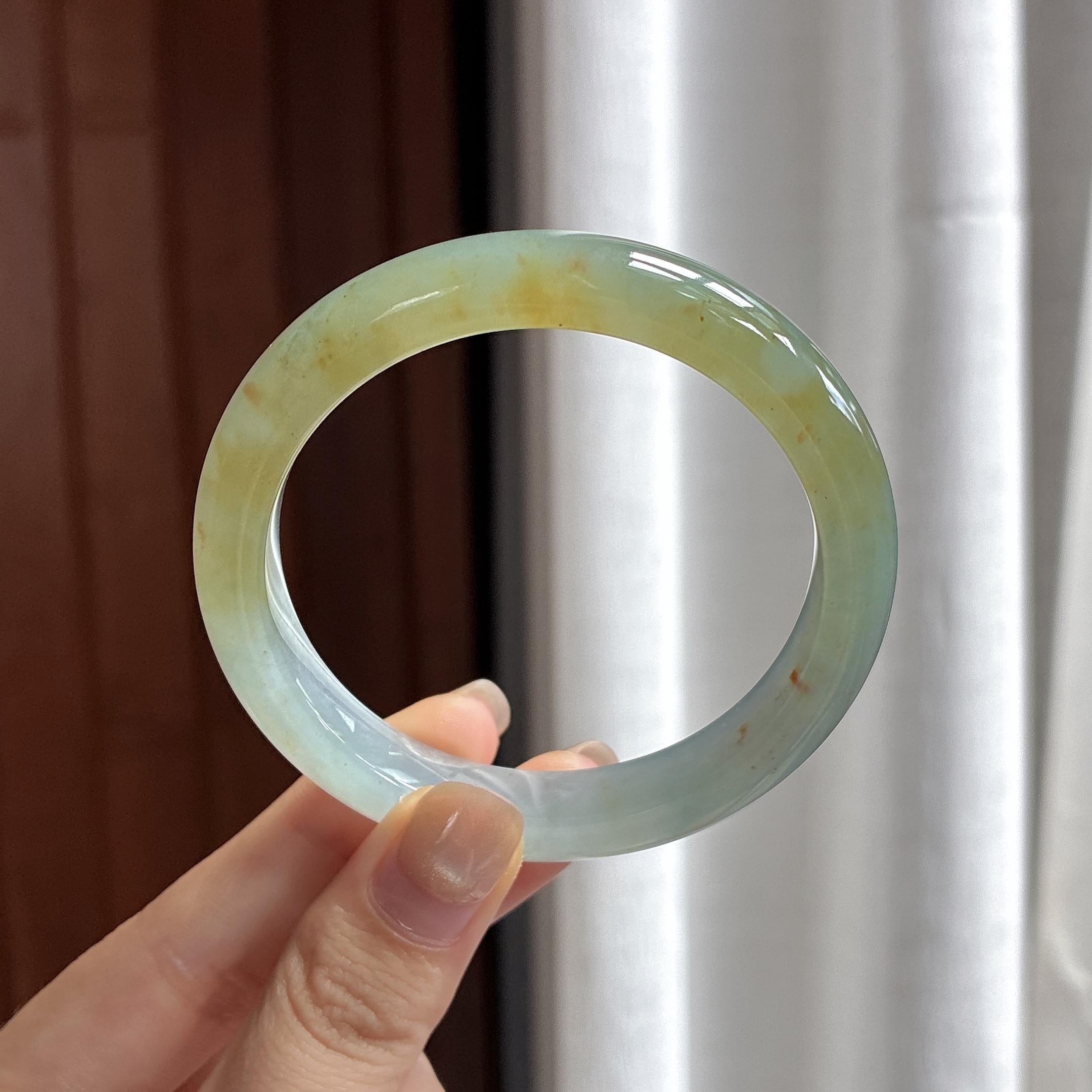 冰种黄翡洒金特色正圈平安镯 54圈 天然缅甸A货翡翠（yc484402）