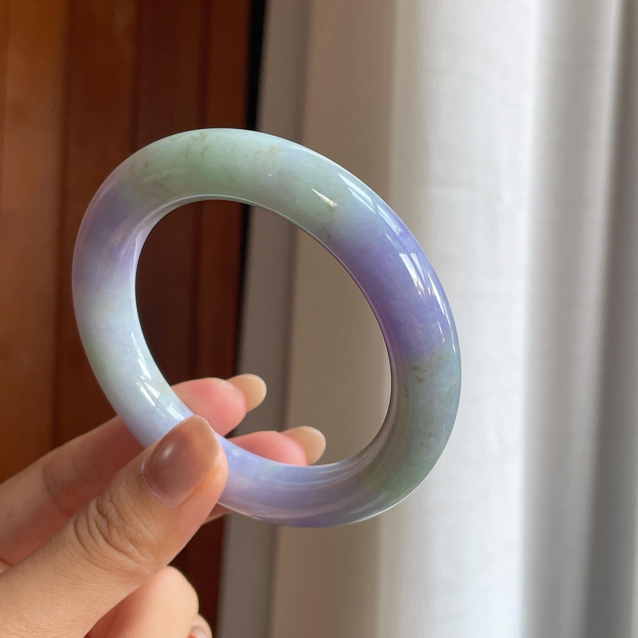 细糯冰紫罗兰翡翠圆条手镯（56.7mm）（yc415363）