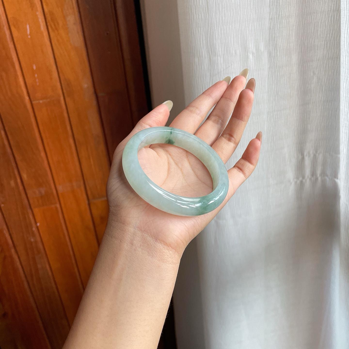 糯冰种飘花翡翠平安镯（58mm）（yc216833）
